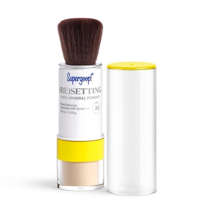 Supergoop! (Re)setting 100% Mineral Powder, Translucent - 0.15 oz - Makeup Setting Powder + Broad Spectrum SPF 35 PA+++ Sunscreen - With Ceramides, Olive Glycerides & Coated Silica Spheres